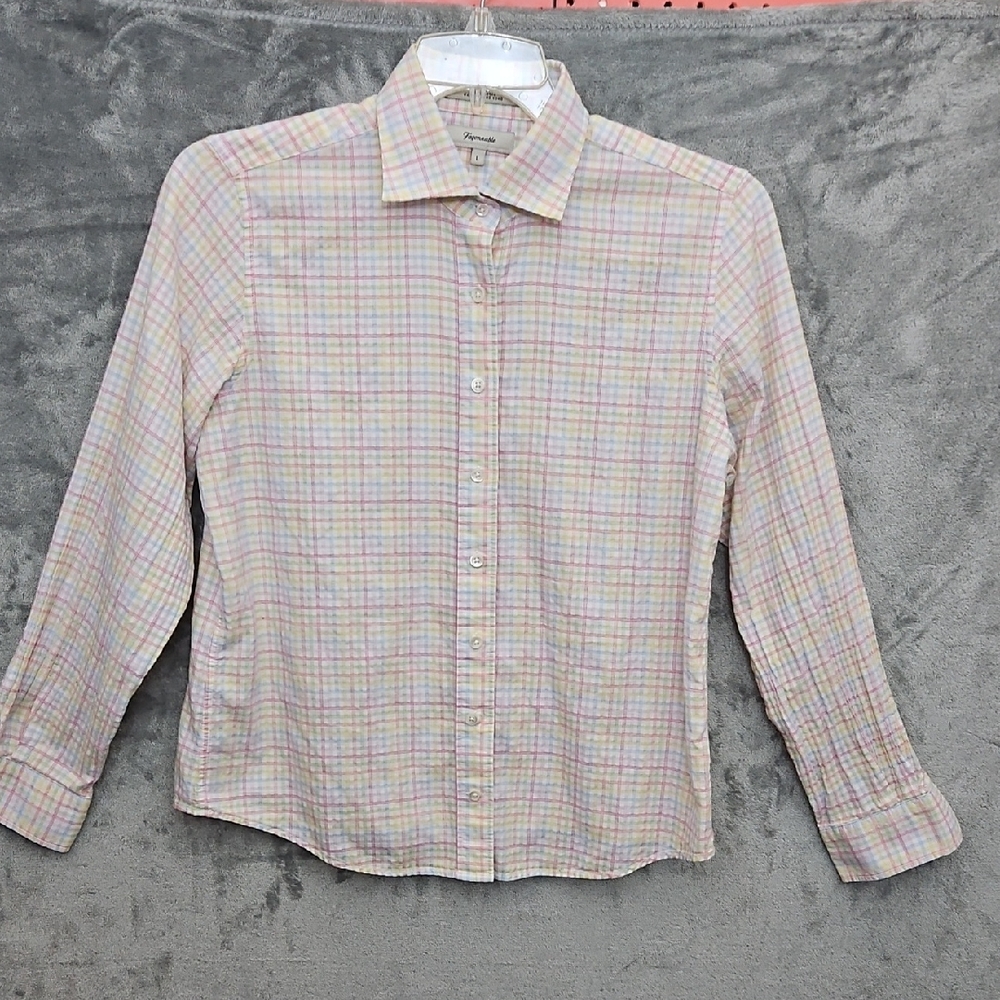 Faconnable Womens Lg Pastel Plaid Button Down Shirt Blouse